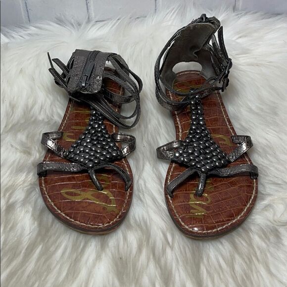 Sam Edelman Sandles Ginger Back Zip Metallic Beaded Gladiator Style size 5 - Picture 3 of 10